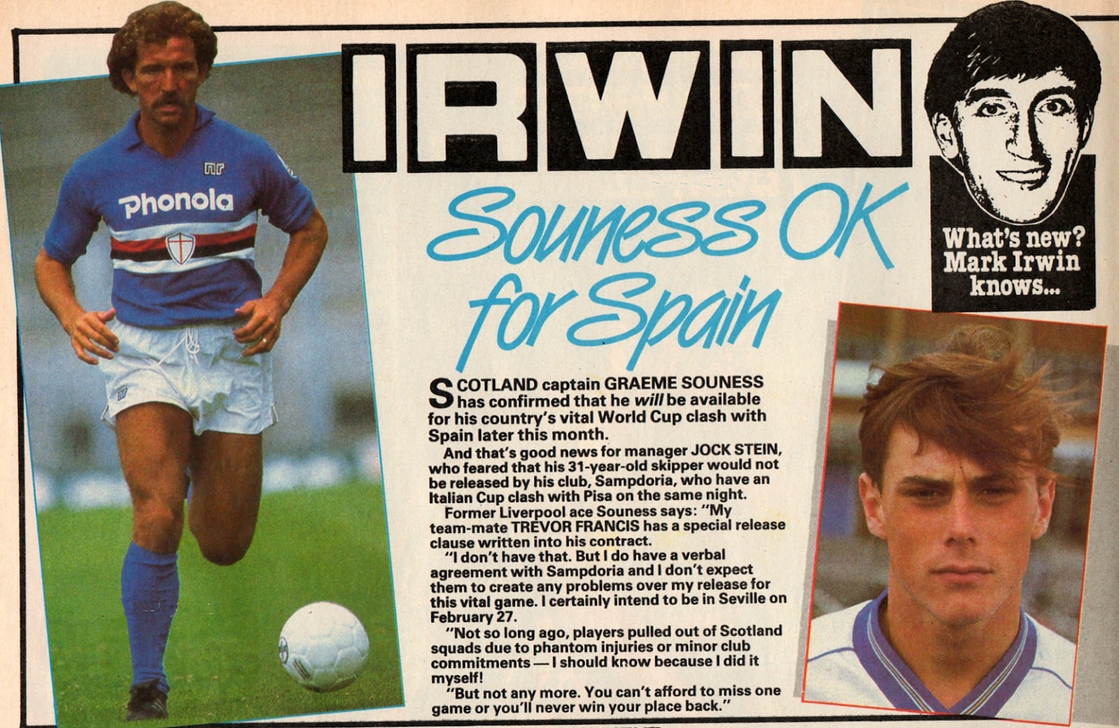 Souness OK for Spain - from Shoot! in 1985